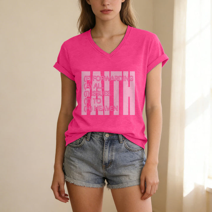 Christianartworkshop Faith Block Print Rolled Sleeve Women’s V Neck Tee - image 21