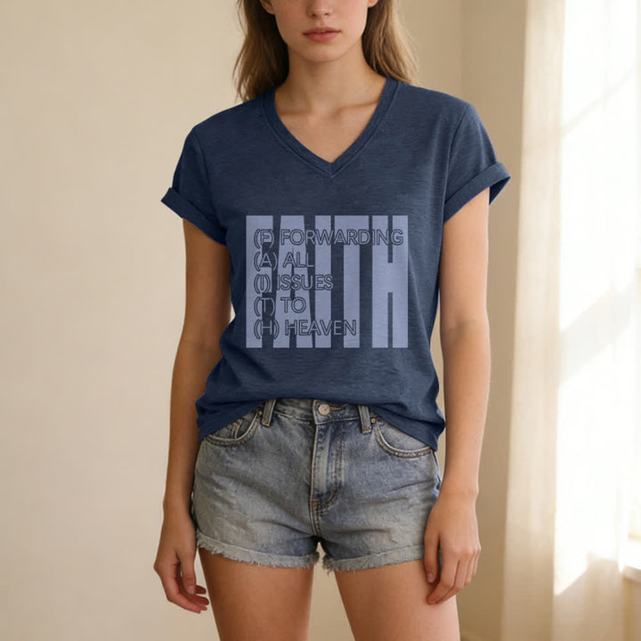 Christianartworkshop Faith Block Print Rolled Sleeve Women’s V Neck Tee - image 7