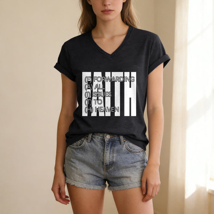 Christianartworkshop Faith Block Print Rolled Sleeve Women’s V Neck Tee - image 9