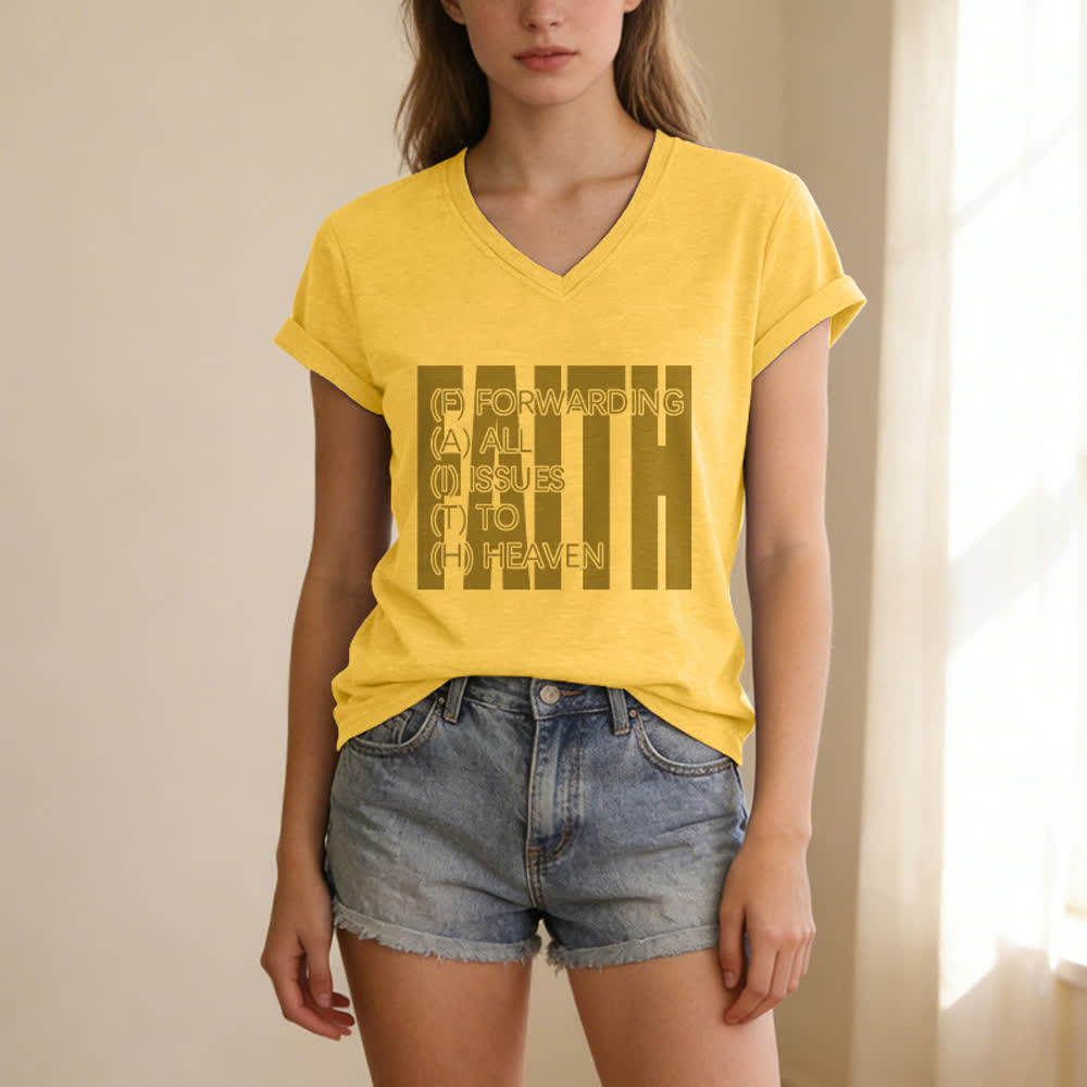 Christianartworkshop Faith Block Print Rolled Sleeve Women’s V Neck Tee - image 13