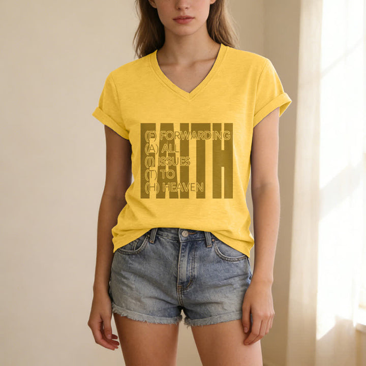 Christianartworkshop Faith Block Print Rolled Sleeve Women’s V Neck Tee - image 13