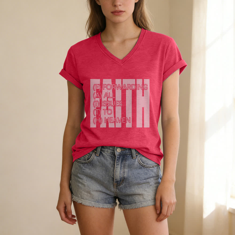 Christianartworkshop Faith Block Print Rolled Sleeve Women’s V Neck Tee - image 19