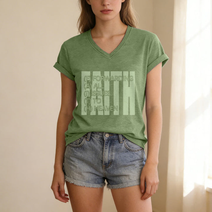 Christianartworkshop Faith Block Print Rolled Sleeve Women’s V Neck Tee - image 17