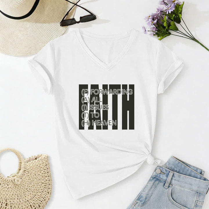 Christianartworkshop Faith Block Print Rolled Sleeve Women’s V Neck Tee - White - 2XL - image 0