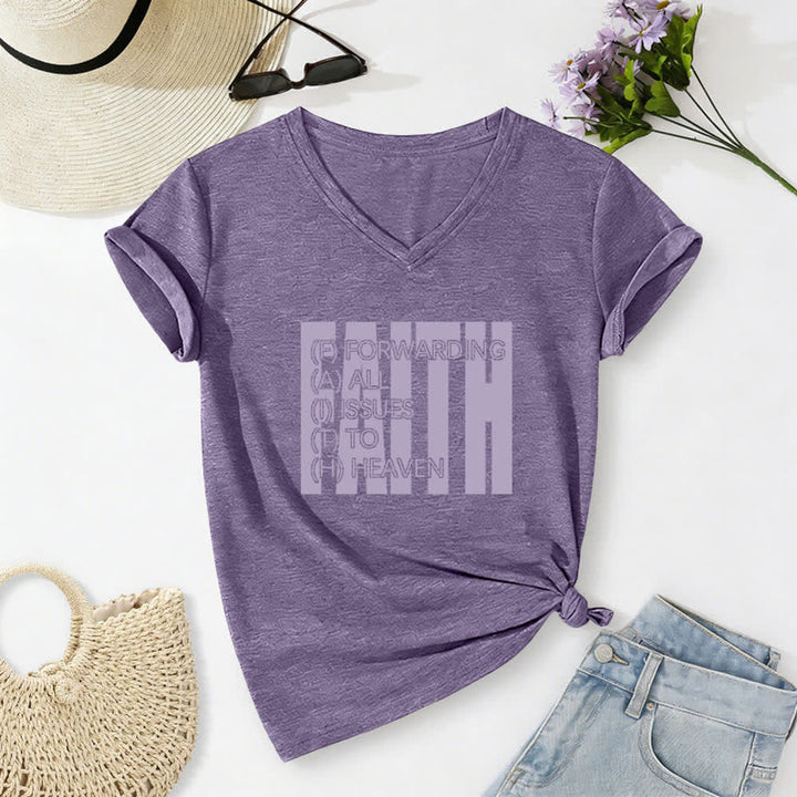 Christianartworkshop Faith Block Print Rolled Sleeve Women’s V Neck Tee - Purple - 2XL - image 2