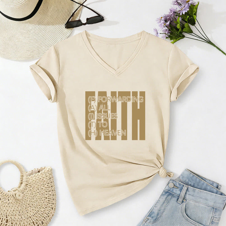 Christianartworkshop Faith Block Print Rolled Sleeve Women’s V Neck Tee - Beige - 2XL - image 24
