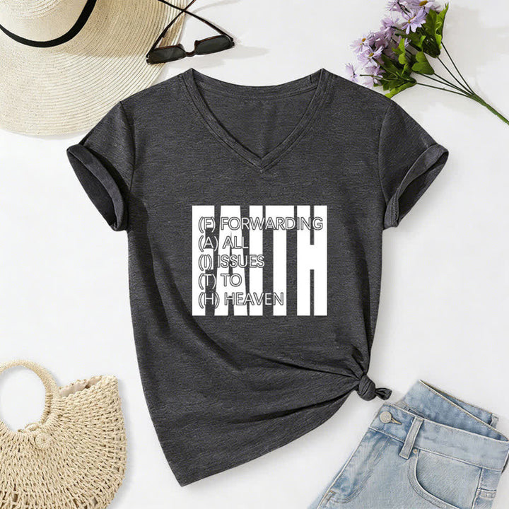 Christianartworkshop Faith Block Print Rolled Sleeve Women’s V Neck Tee - Dark Grey - 2XL - image 10