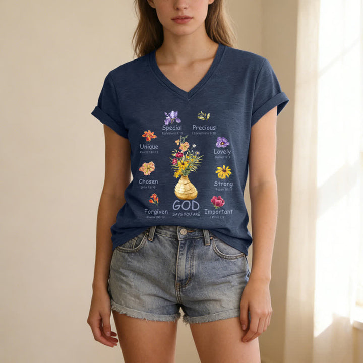 Christianartworkshop God Says You Are Floral Graphic Relaxed Womens V Neck Tee - image 1