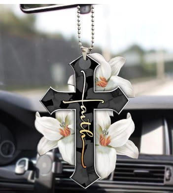 Christianartworkshop Floral Faith Cross Car Pendant: Emblem of Warm Heavenly Journey Blessing - White Lily - image 7