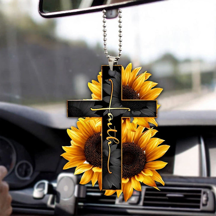 Christianartworkshop Floral Faith Cross Car Pendant: Emblem of Warm Heavenly Journey Blessing - Plain Sunflower - image 3
