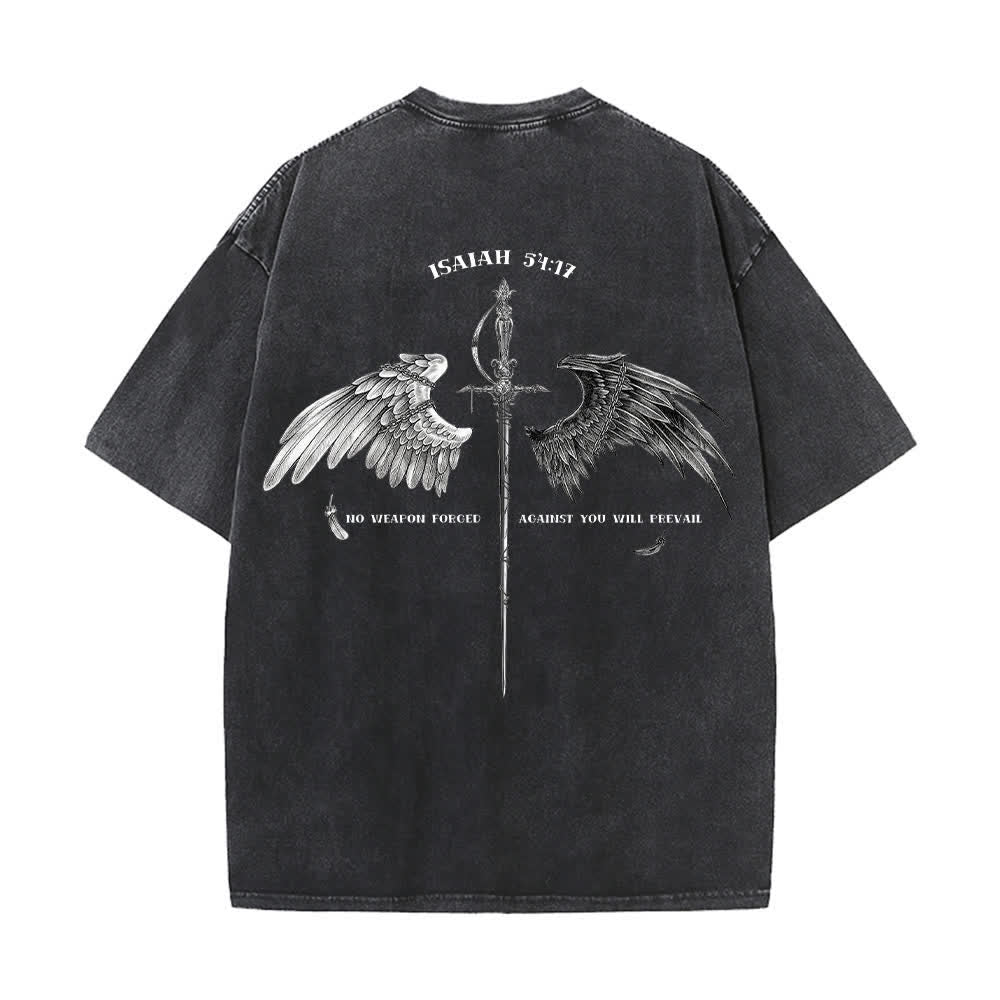 Christianartworkshop Isaiah 54:17 Wings Of Hope Washed T-Shirt - Black - 4XL - image 1