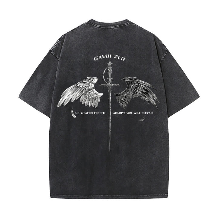 Christianartworkshop Isaiah 54:17 Wings Of Hope Washed T-Shirt - Black - 4XL - image 1