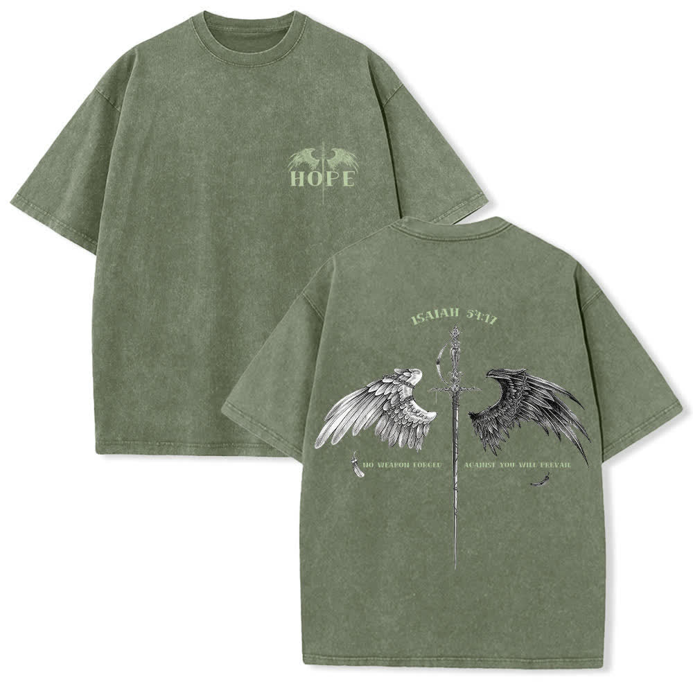 Christianartworkshop Isaiah 54:17 Wings Of Hope Washed T-Shirt - Army Green - 4XL - image 3