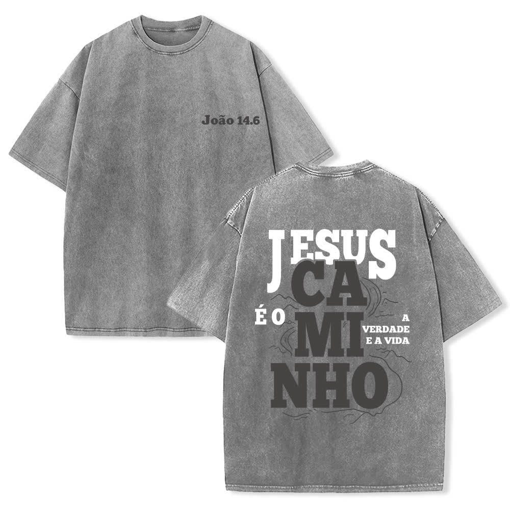 Christianartworkshop Jesus Caminho Vintage Washed Oversized T-Shirt - Grey - 4XL - image 0