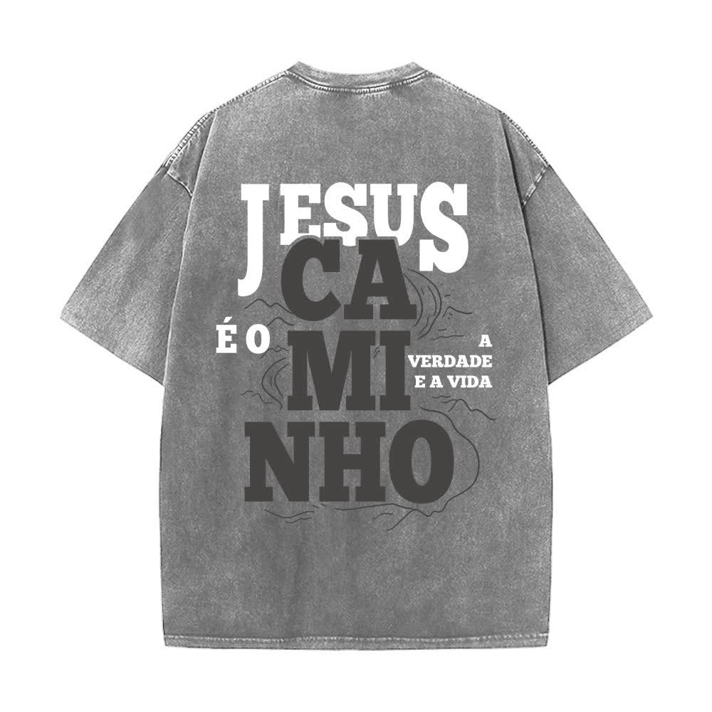 Christianartworkshop Jesus Caminho Vintage Washed Oversized T-Shirt - image 1