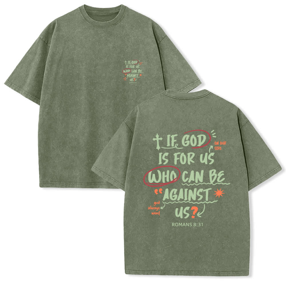 Christianartworkshop If God Is For Us Boxy Washed T Shirt - Army Green - 4XL - image 3