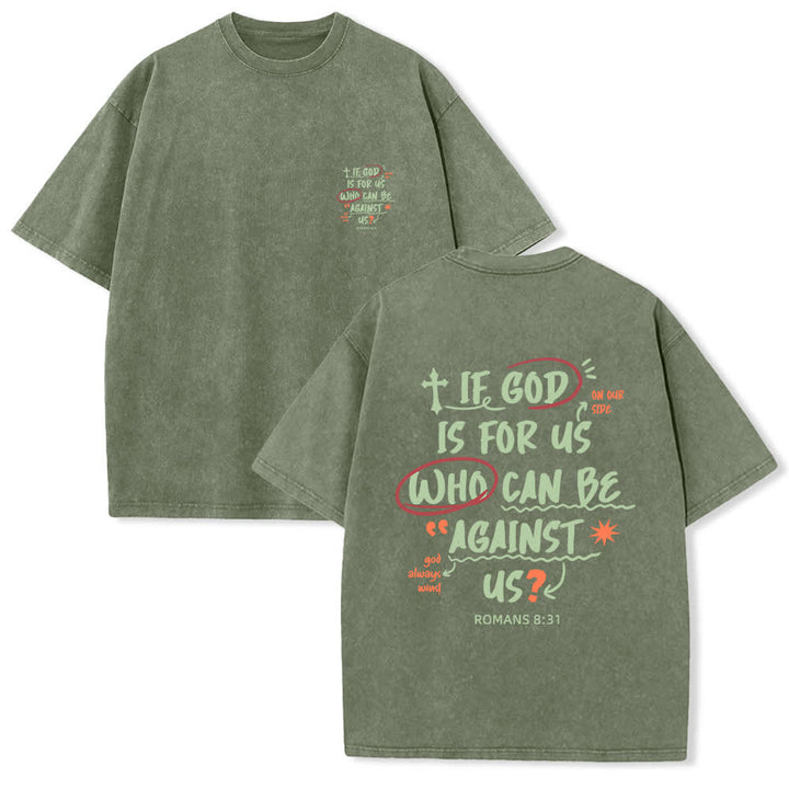 Christianartworkshop If God Is For Us Boxy Washed T Shirt - Army Green - 4XL - image 3