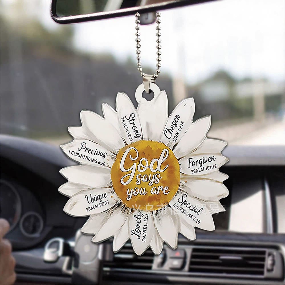 Christianartworkshop Faith Sunflower God Says You Are Car Pendant: Emblem of Warm Divine Affirmation - White - image 0