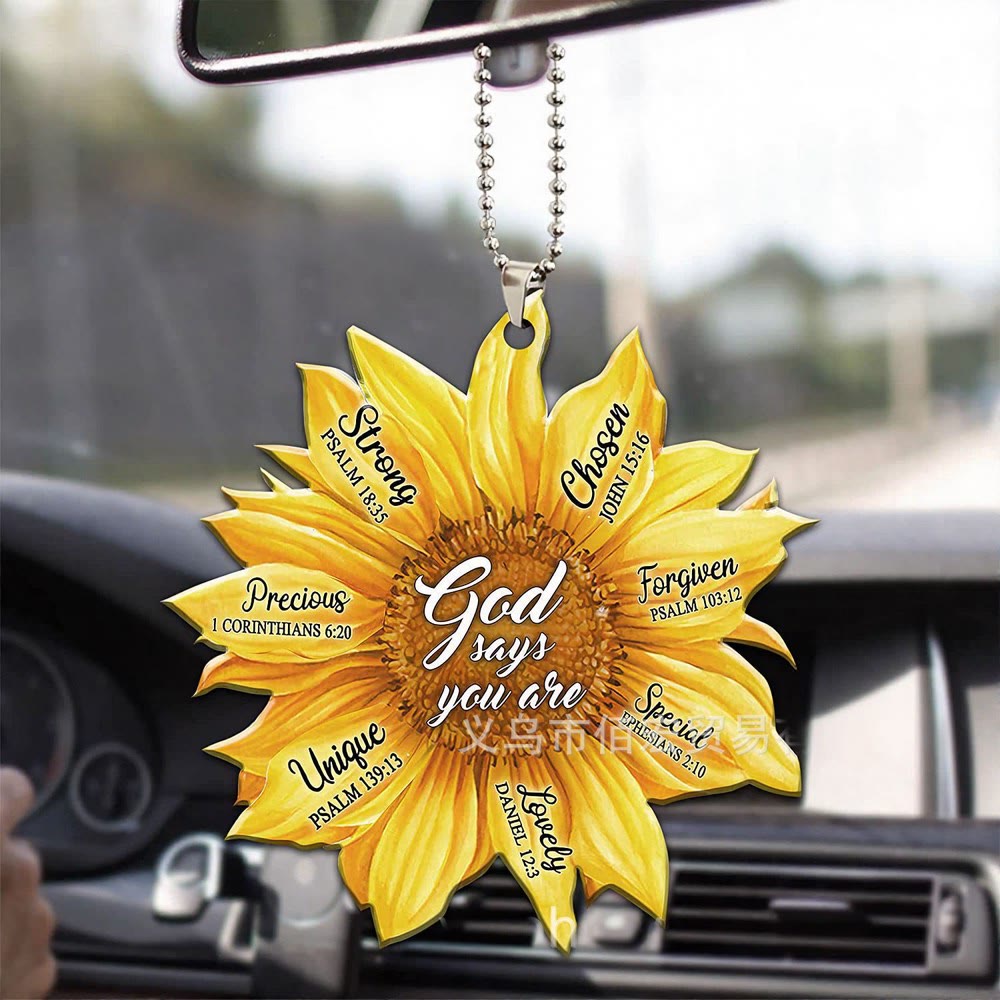 Christianartworkshop Faith Sunflower God Says You Are Car Pendant: Emblem of Warm Divine Affirmation - Yellow - image 1