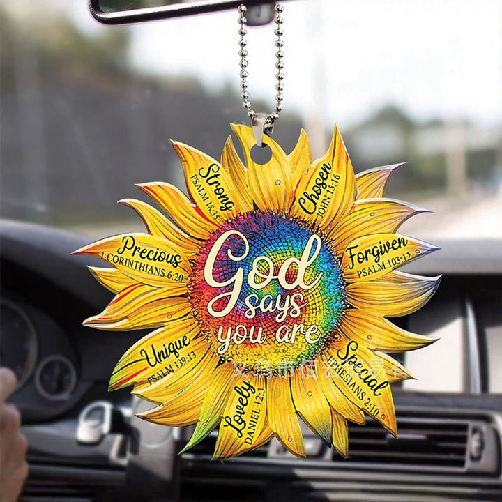 Christianartworkshop Faith Sunflower God Says You Are Car Pendant: Emblem of Warm Divine Affirmation - Rainbow - image 2