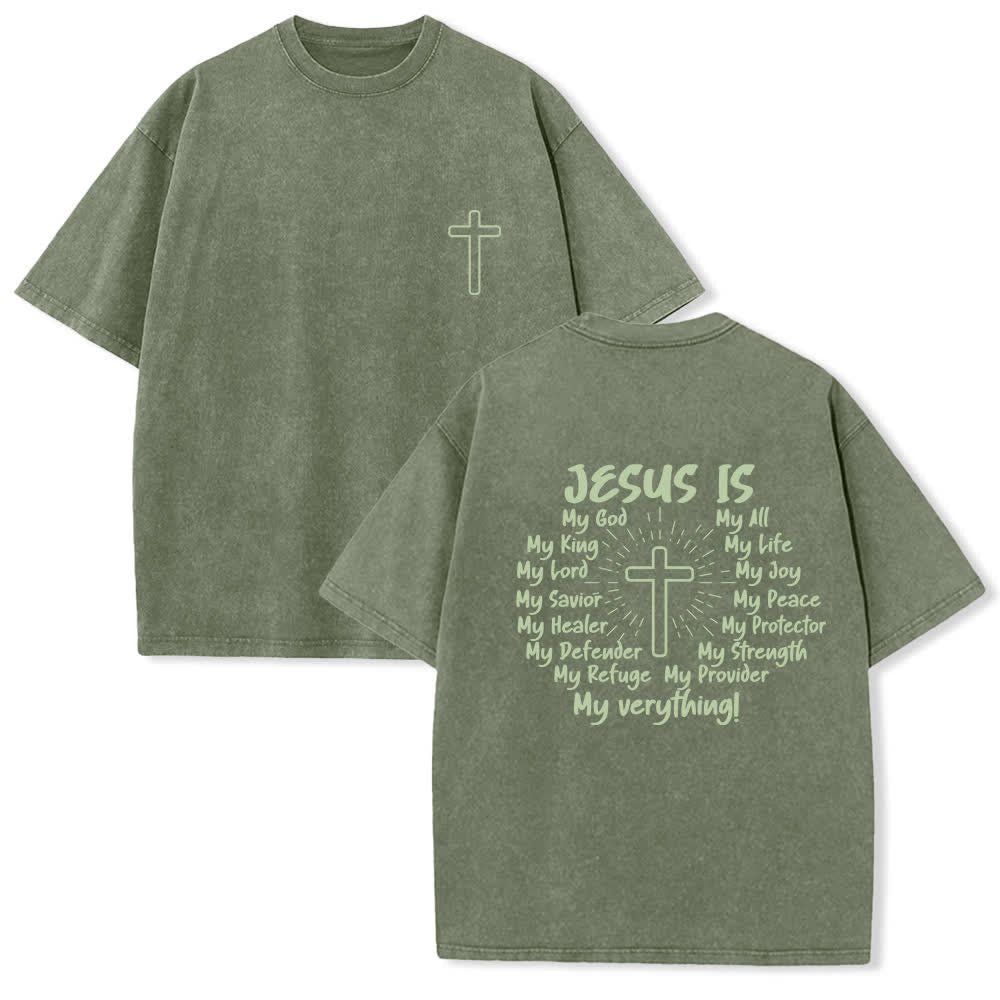 Christianartworkshop Jesus Is Cross Back Print Oversized Washed T-Shirt - Army Green - 4XL - image 3