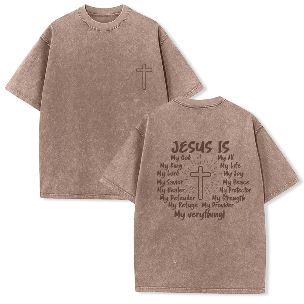 Christianartworkshop Jesus Is Cross Back Print Oversized Washed T-Shirt - Brown - 4XL - image 9