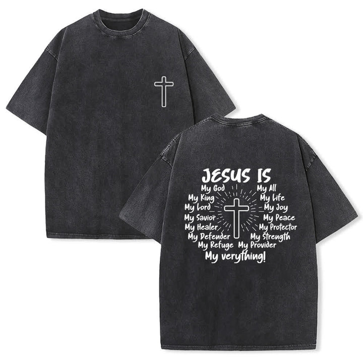 Christianartworkshop Jesus Is Cross Back Print Oversized Washed T-Shirt - Black - 4XL - image 0