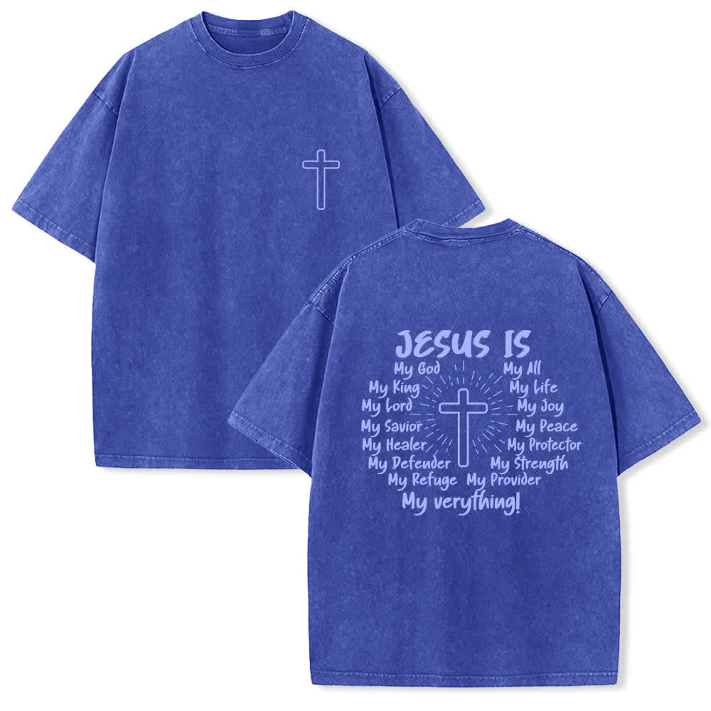 Christianartworkshop Jesus Is Cross Back Print Oversized Washed T-Shirt - Blue - 4XL - image 18
