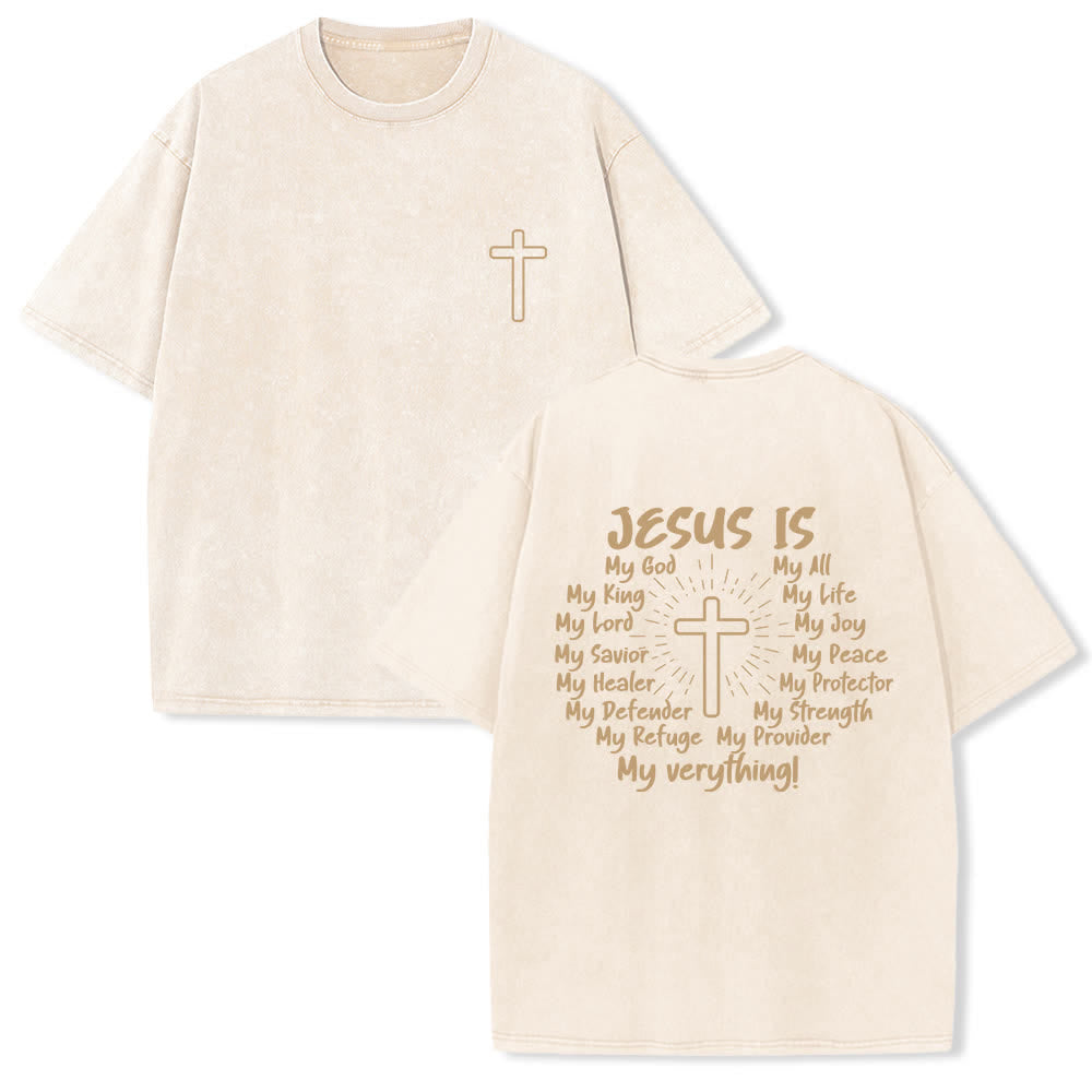 Christianartworkshop Jesus Is Cross Back Print Oversized Washed T-Shirt - Beige - 4XL - image 6