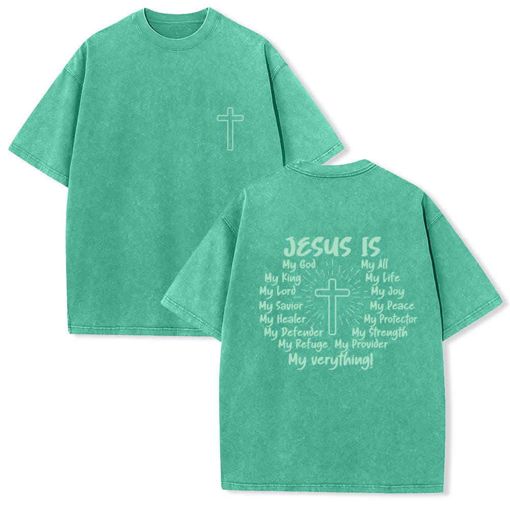 Christianartworkshop Jesus Is Cross Back Print Oversized Washed T-Shirt - Green - 4XL - image 15