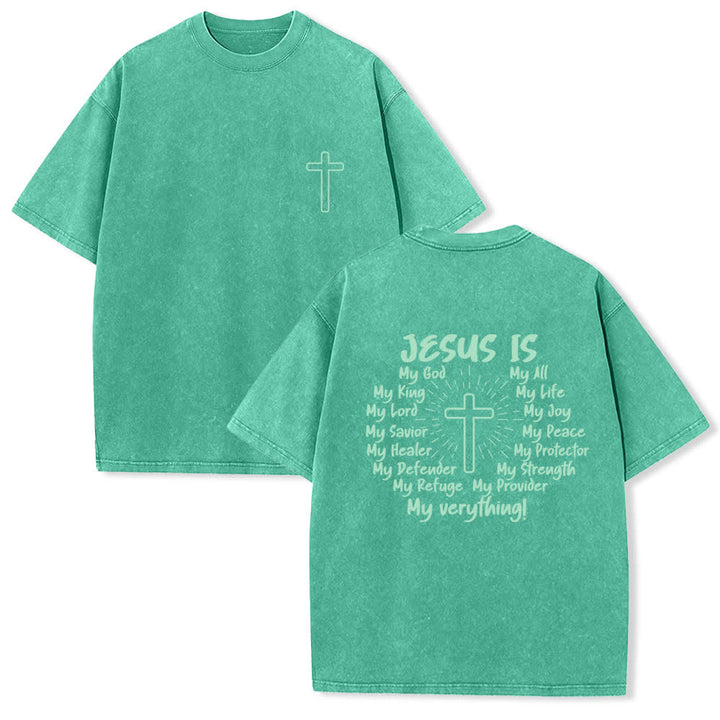 Christianartworkshop Jesus Is Cross Back Print Oversized Washed T-Shirt - Green - 4XL - image 15