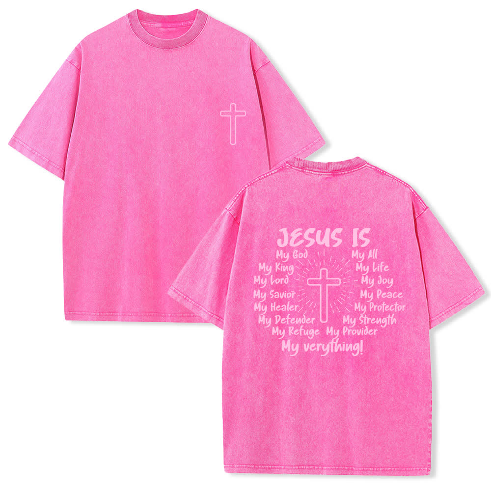 Christianartworkshop Jesus Is Cross Back Print Oversized Washed T-Shirt - Pink - 4XL - image 24