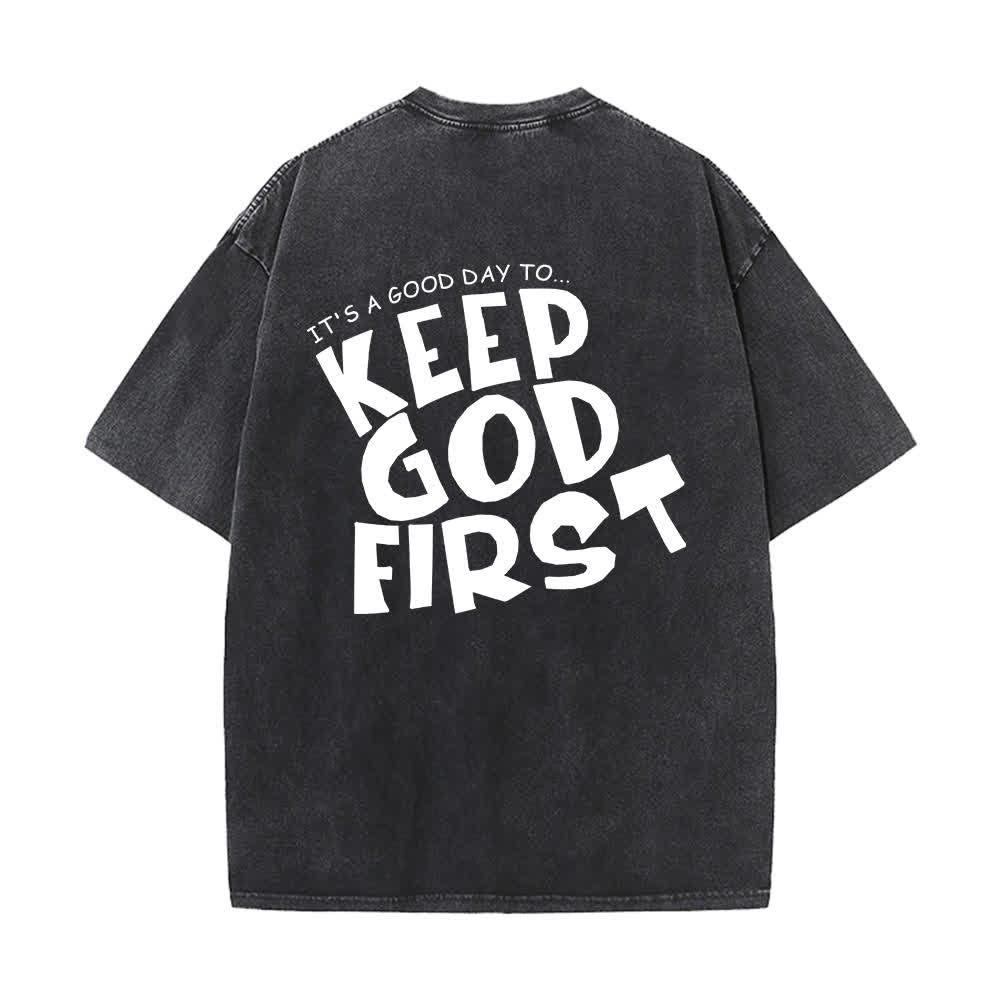 Christianartworkshop Keep God First Vintage Washed T Shirt - image 1