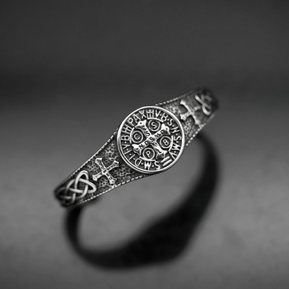 Christianartworkshop Vintage St. Benedict Medal Open Cuff Bracelet: Emblem of Timeless Heavenly Protection - image 1