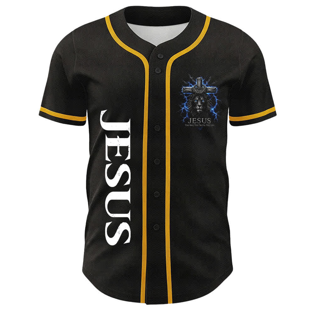 Christianartworkshop Jesus Lion Lightning Black Mesh Baseball Jersey - image 5