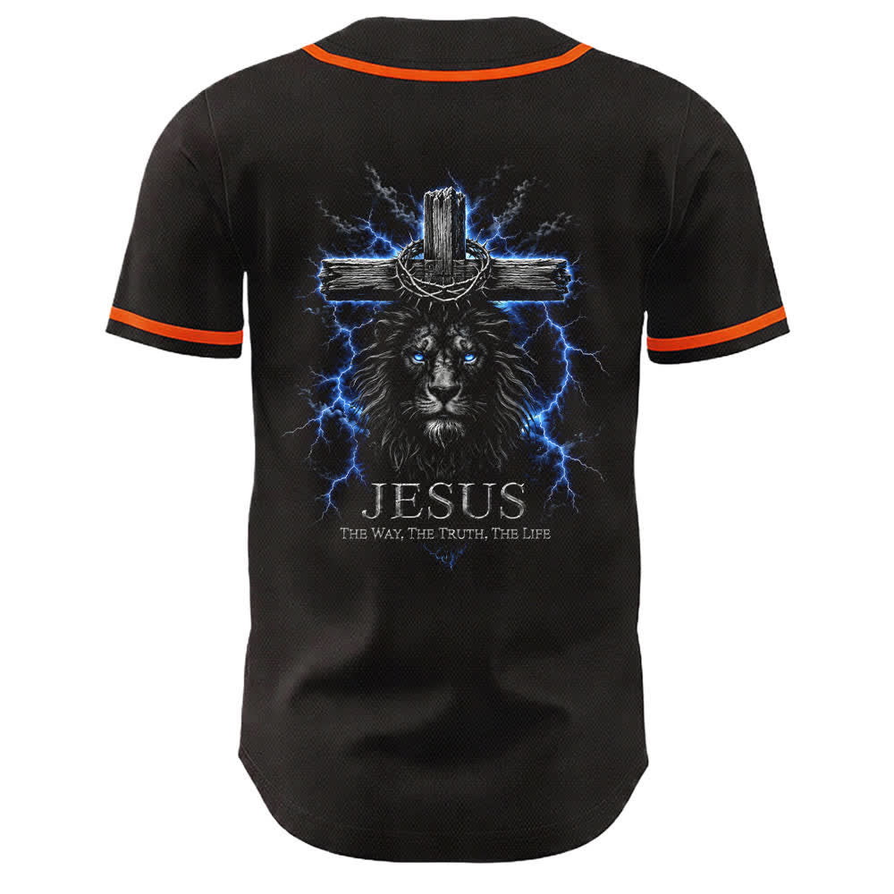 Christianartworkshop Jesus Lion Lightning Black Mesh Baseball Jersey - image 7