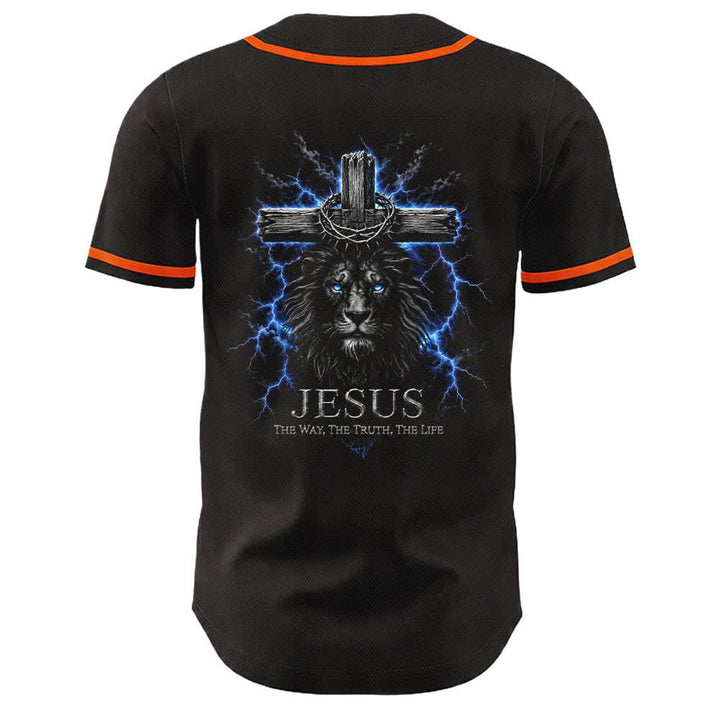 Christianartworkshop Jesus Lion Lightning Black Mesh Baseball Jersey - image 7
