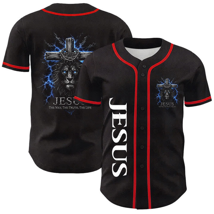 Christianartworkshop Jesus Lion Lightning Black Mesh Baseball Jersey - Red - 5XL - image 9