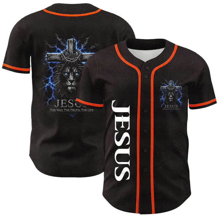 Christianartworkshop Jesus Lion Lightning Black Mesh Baseball Jersey - Orange - 5XL - image 6