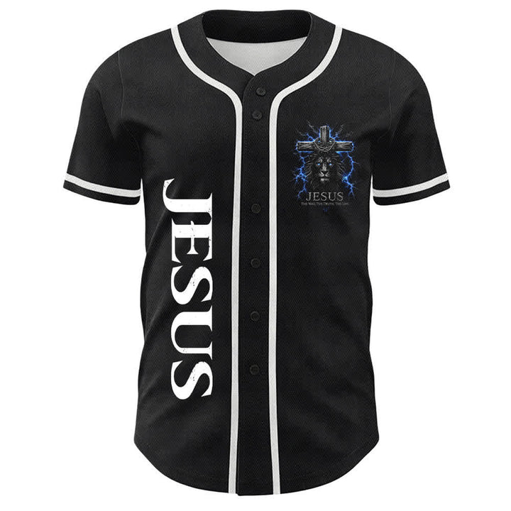 Christianartworkshop Jesus Lion Lightning Black Mesh Baseball Jersey - image 17