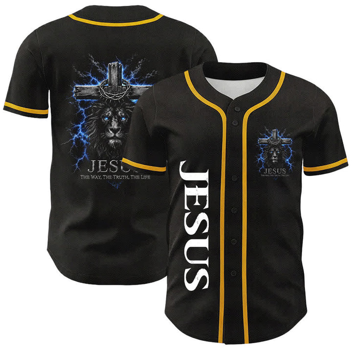 Christianartworkshop Jesus Lion Lightning Black Baseball Jersey - Yellow - 5XL - image 3