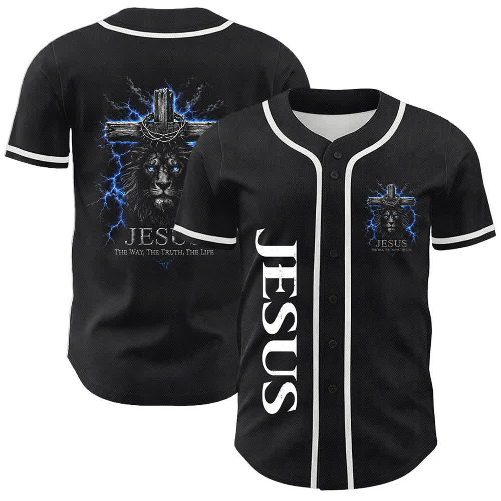 Christianartworkshop Jesus Lion Lightning Black Mesh Baseball Jersey - White - 5XL - image 15