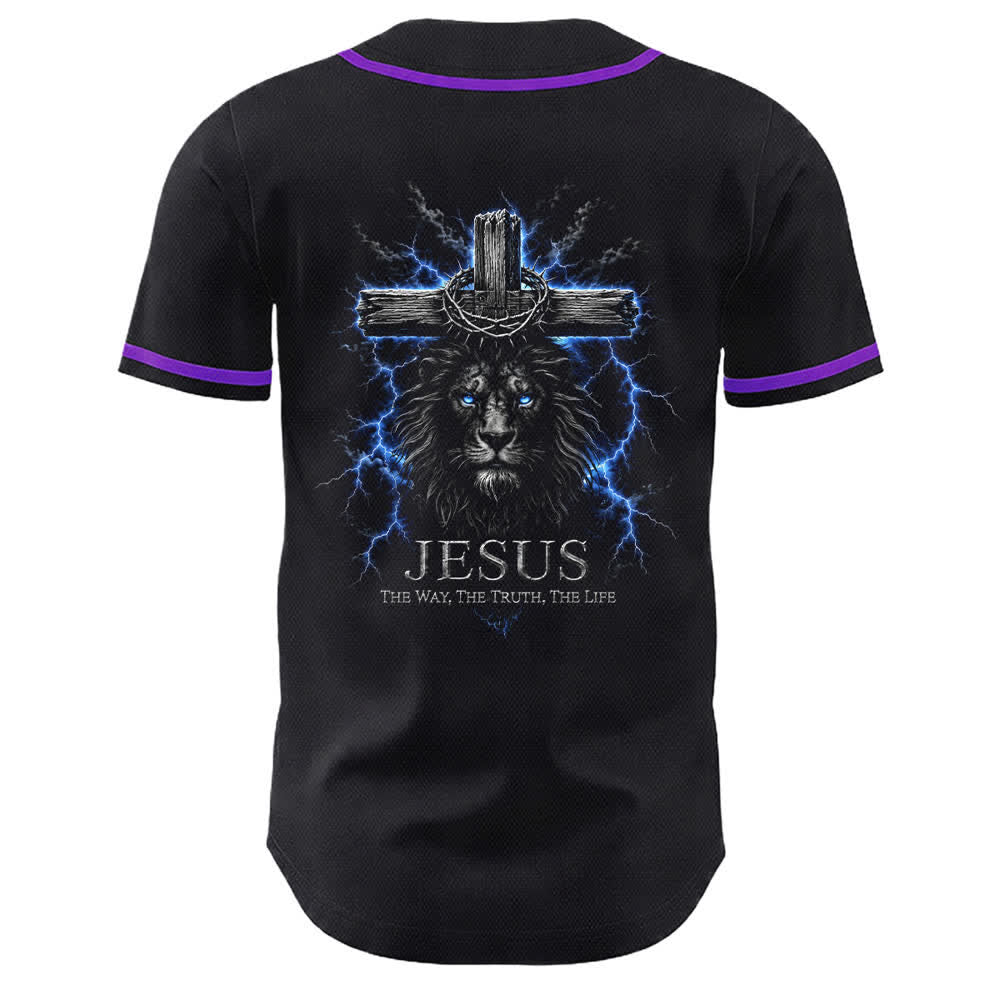 Christianartworkshop Jesus Lion Lightning Black Mesh Baseball Jersey - image 22