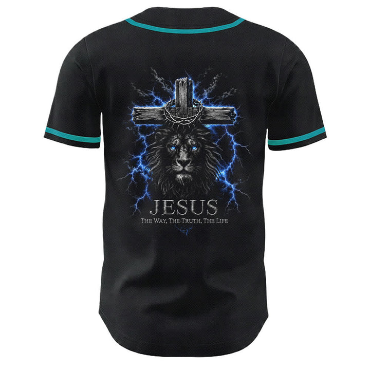 Christianartworkshop Jesus Lion Lightning Black Mesh Baseball Jersey - image 19