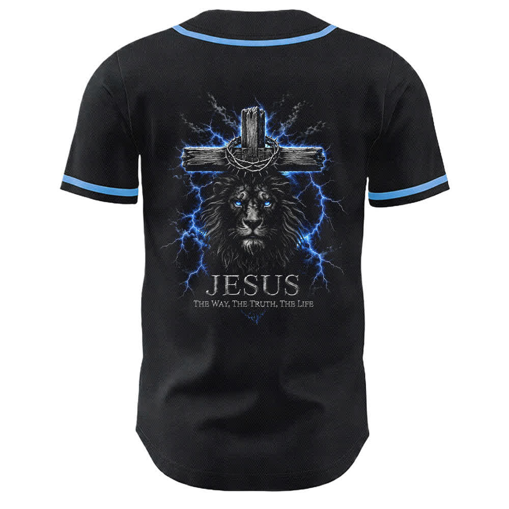 Christianartworkshop Jesus Lion Lightning Black Mesh Baseball Jersey - image 1