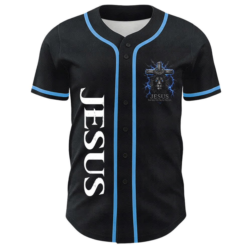 Christianartworkshop Jesus Lion Lightning Black Baseball Jersey - image 2