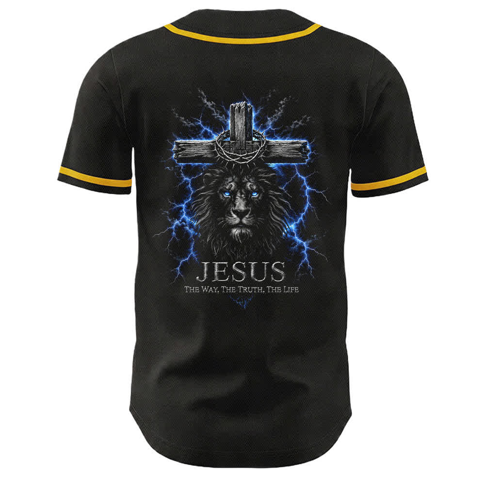 Christianartworkshop Jesus Lion Lightning Black Mesh Baseball Jersey - image 4