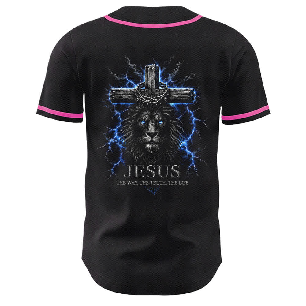 Christianartworkshop Jesus Lion Lightning Black Mesh Baseball Jersey - image 13