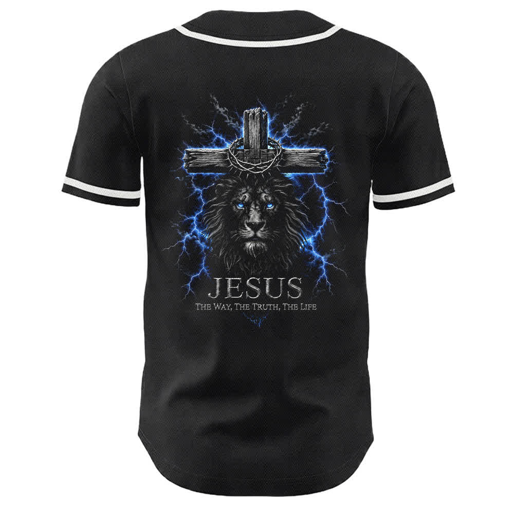 Christianartworkshop Jesus Lion Lightning Black Mesh Baseball Jersey - image 16