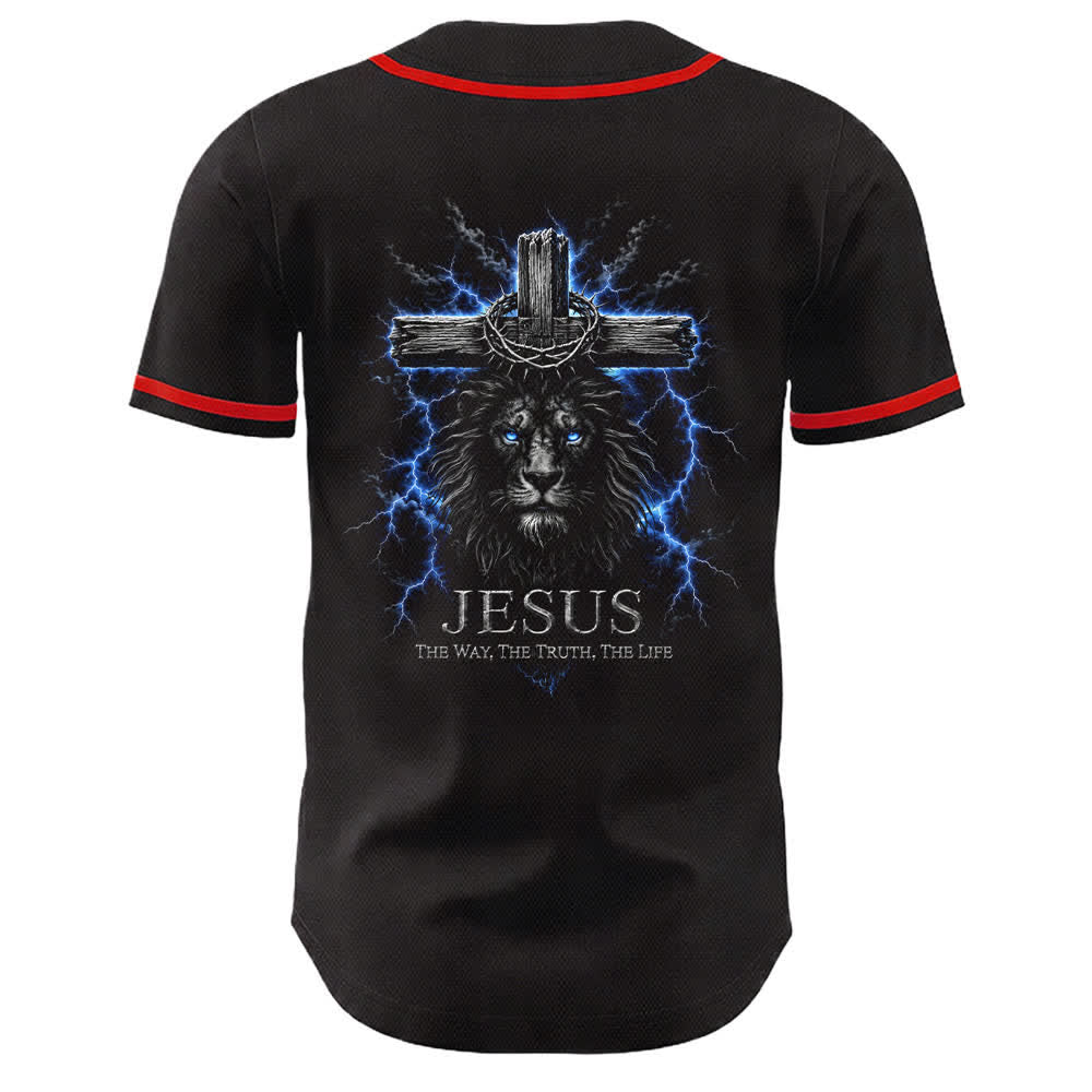 Christianartworkshop Jesus Lion Lightning Black Mesh Baseball Jersey - image 10